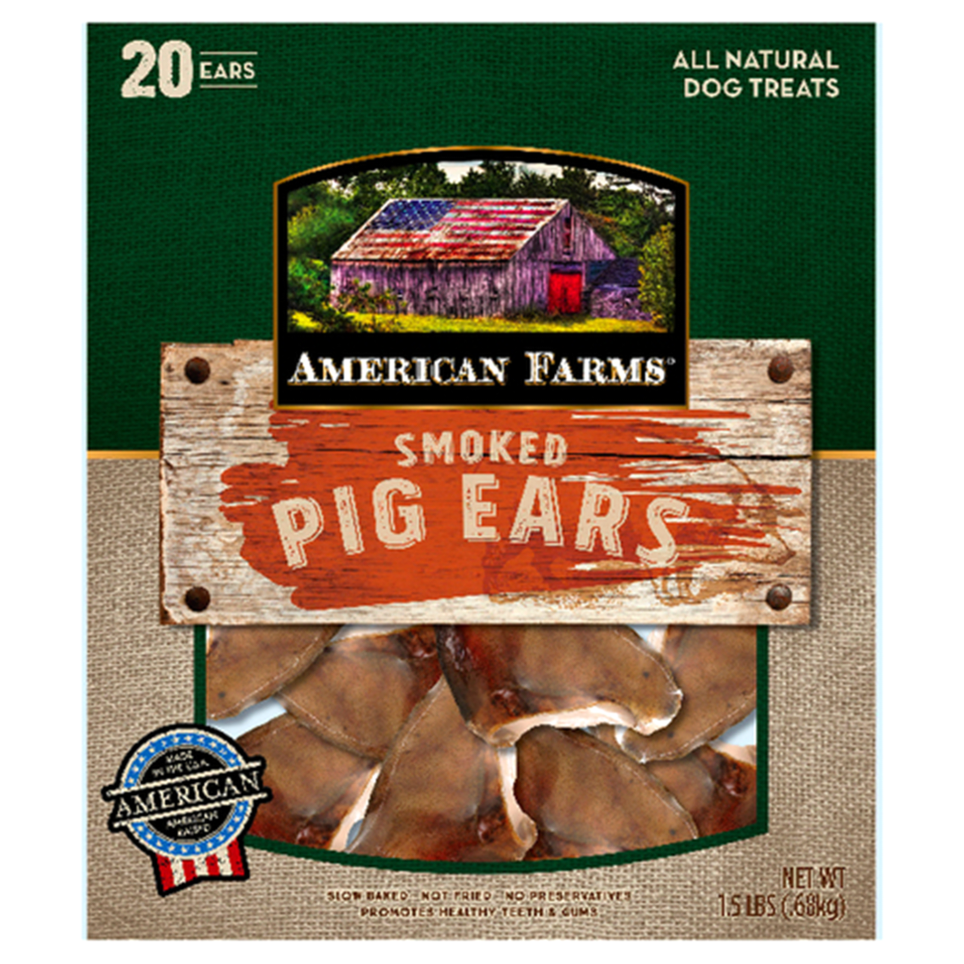 slide 1 of 1, American Farms Smoked Pig Ear Dog Treat, 20 ct