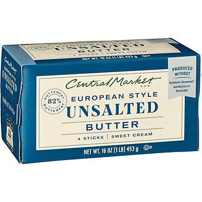 slide 1 of 1, Central Market European Style Unsalted Butter, 1 lb