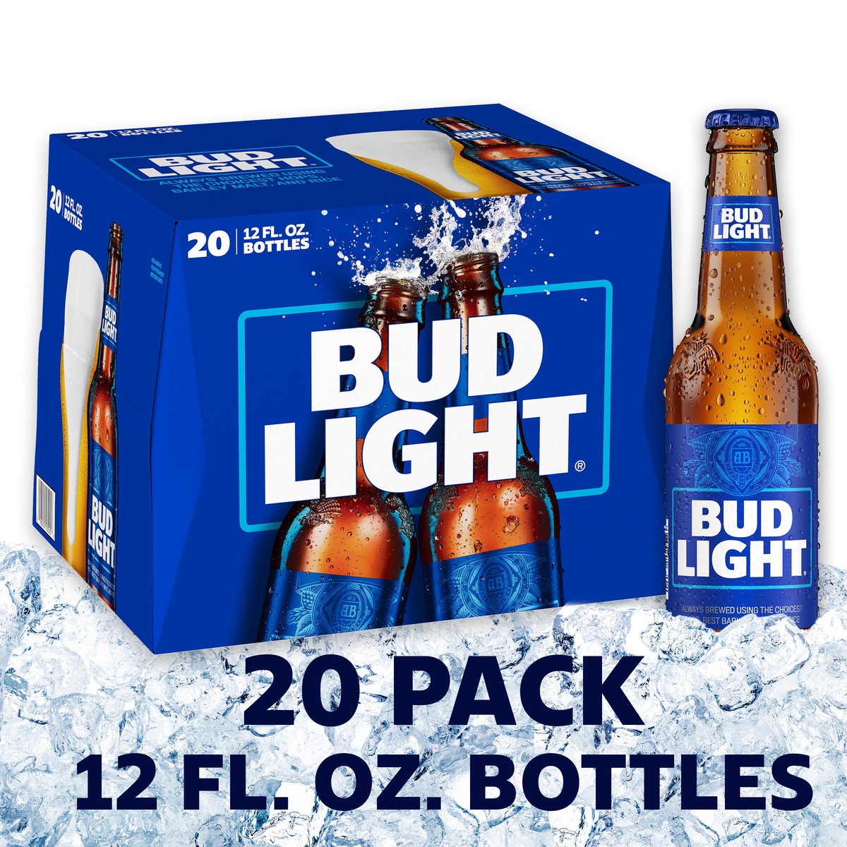 slide 1 of 19, Bud Light Beer, 20 Pack Beer, 12 FL OZ Bottles, 4.2% ABV, 12 fl oz