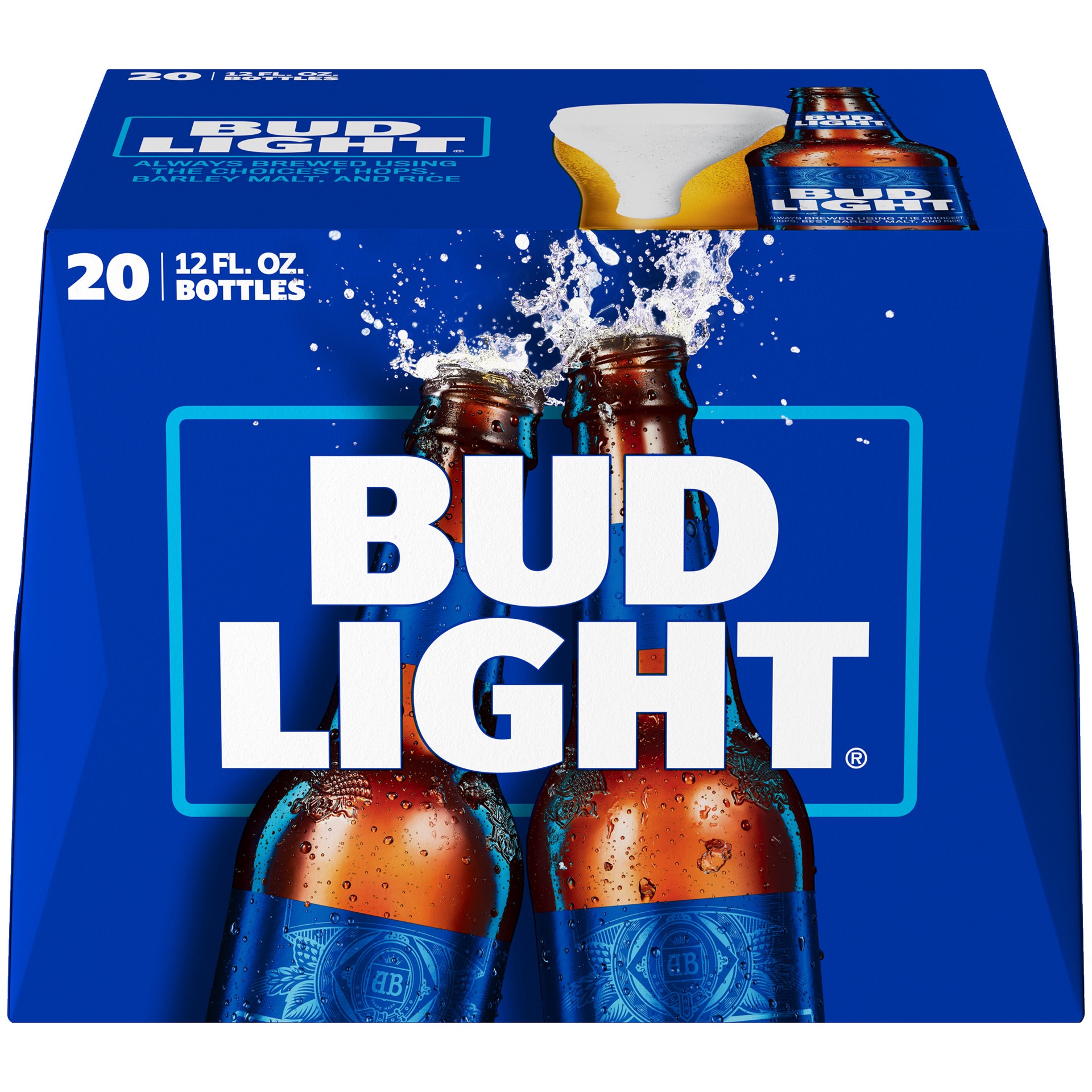 slide 1 of 19, Bud Light Beer, 20 Pack Beer, 12 FL OZ Bottles, 240 fl oz