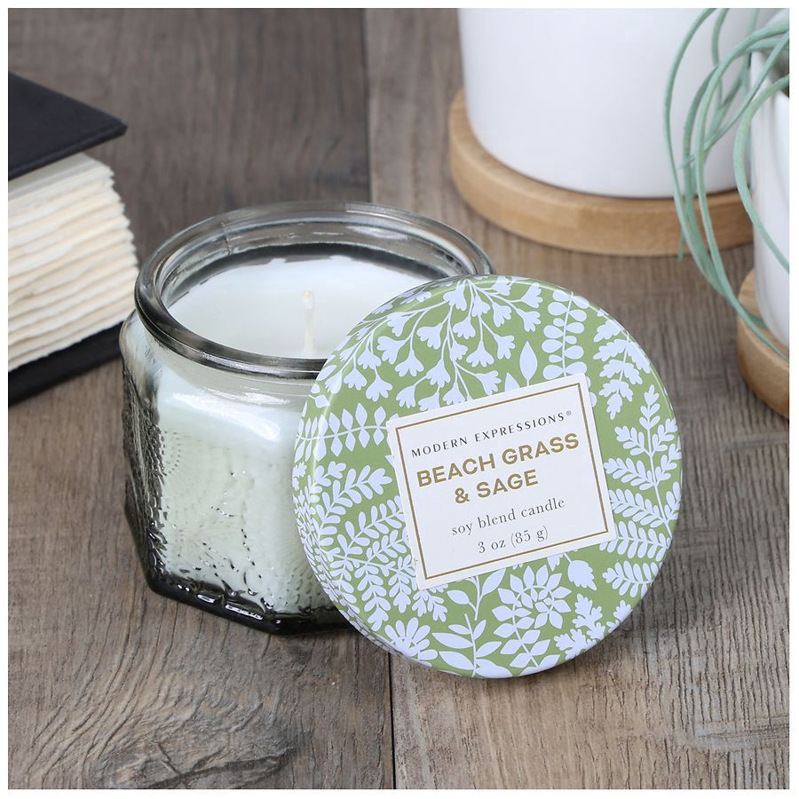 slide 4 of 5, Modern Expressions Soy Blend Candle Beach Grass & Sage, 3 oz