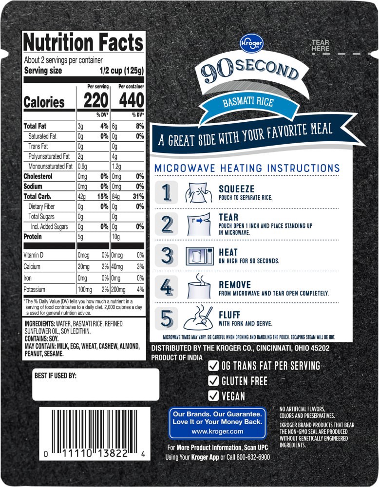 slide 2 of 2, Kroger 90 Second Basmati Rice Pouch, 8.8 oz