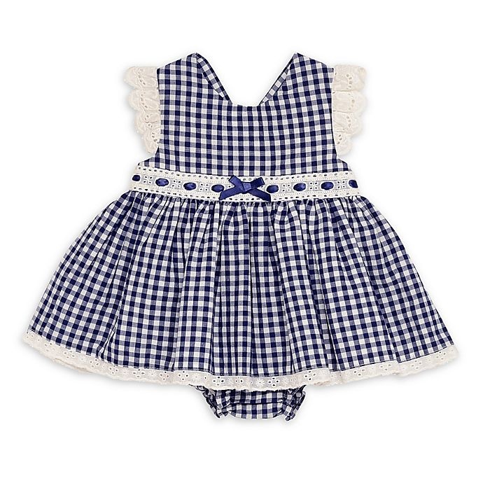 slide 1 of 1, Baby Starters Newborn Gingham Dress with Diaper Cover - Navy, 1 ct