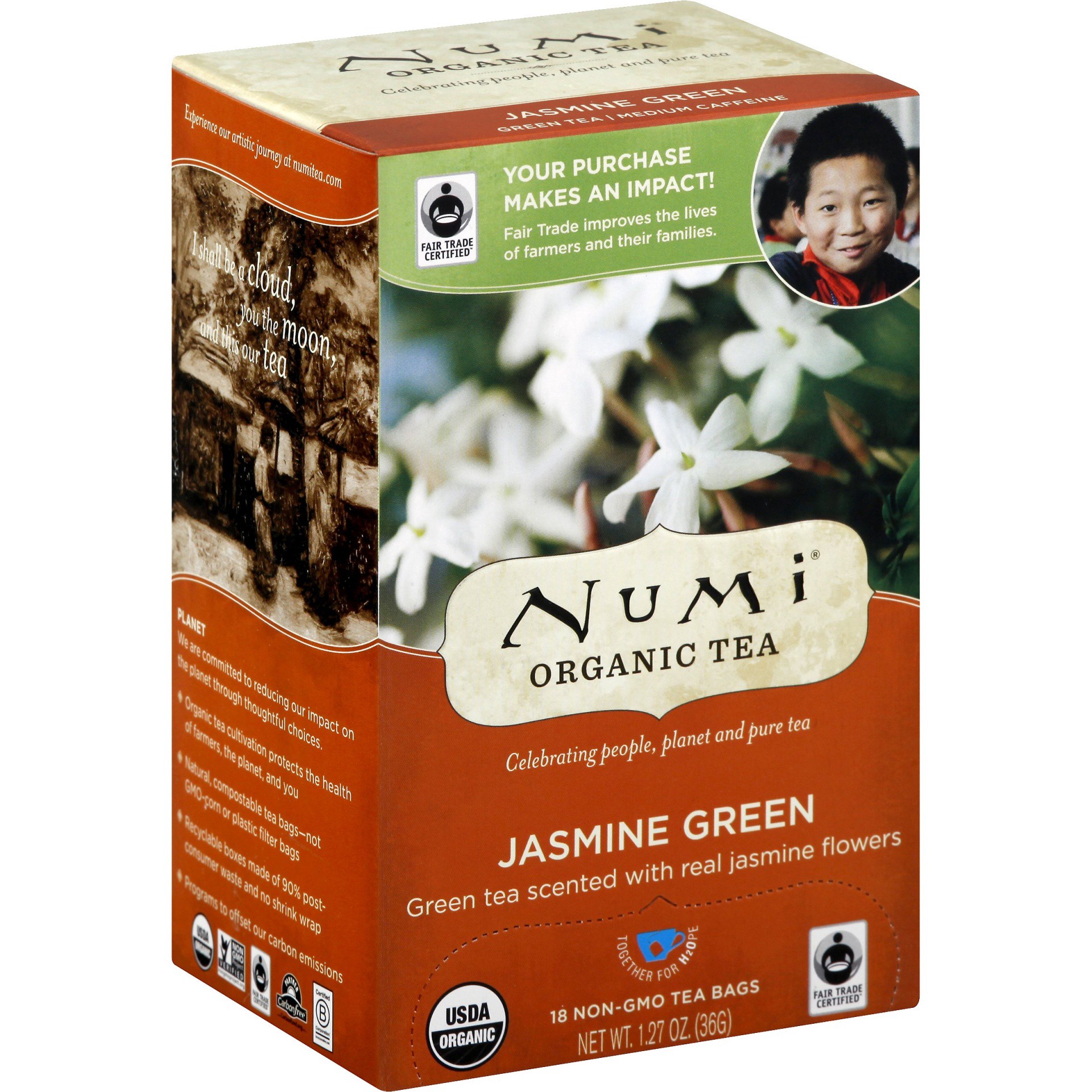 slide 1 of 10, Numi Organic Jasmine Green Tea, 18 ct