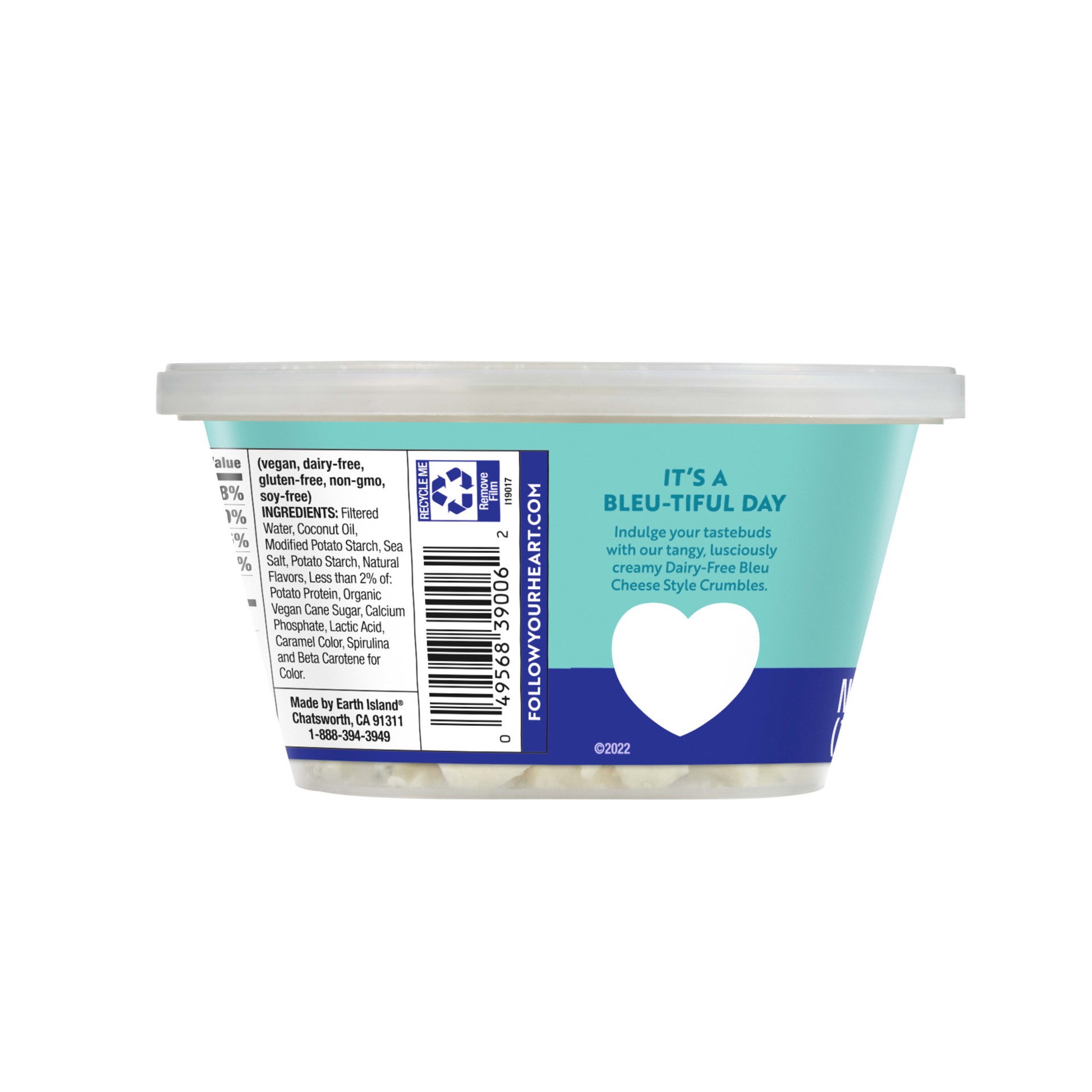 slide 5 of 5, Follow Your Heart Dairy Free Cheese, Bleu Cheese Crumbles, Vegan, Gluten Free, 6 OZ Tub, 6 oz