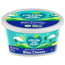 Follow Your Heart Dairy Free Cheese, Bleu Cheese Crumbles, Non-GMO, Gluten Free, Lactose Free, A Vegan, Plant Based Cheese that’s Great on Sandwiches or Beautifully Melty for Nachos, 6 OZ Tub