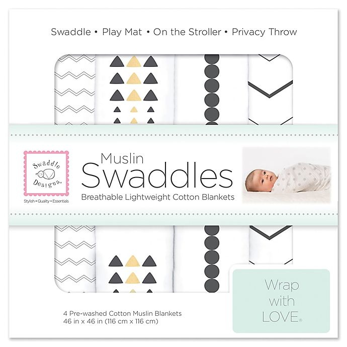 slide 1 of 14, Swaddle Designs SwaddleDesigns Pre-Washed Cotton Muslin Swaddle Blankets - Black, 4 ct