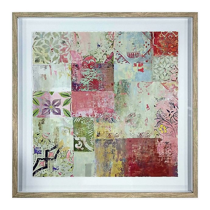 slide 1 of 2, Global Caravan Patchwork Squares Square Framed Wall Art - Pink, 24 in