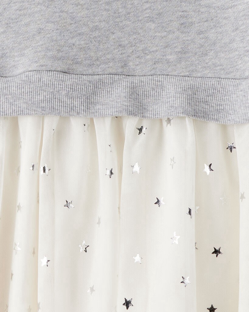 slide 2 of 3, Carter's Carters Girls Metallic Star Long-Sleeve Tulle Dress - Grey Grey 5, 1 ct