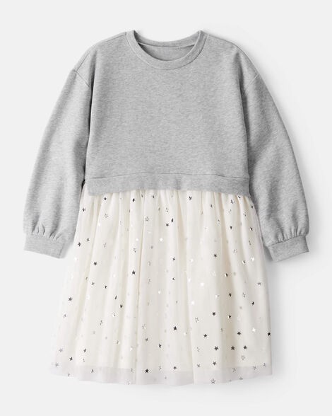 slide 1 of 3, Carter's Carters Girls Metallic Star Long-Sleeve Tulle Dress - Grey Grey 5, 1 ct