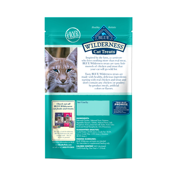 slide 17 of 17, Blue Buffalo Wilderness Grain Free Soft-Moist Cat Treats, Chicken & Trout, 2 oz