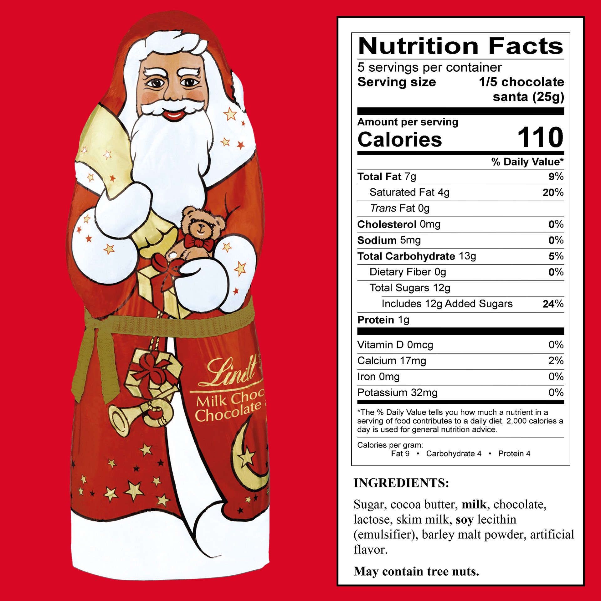 slide 5 of 5, Lindt Santa Milk Chocolate Candy Santa - 4.4oz, 1 ct