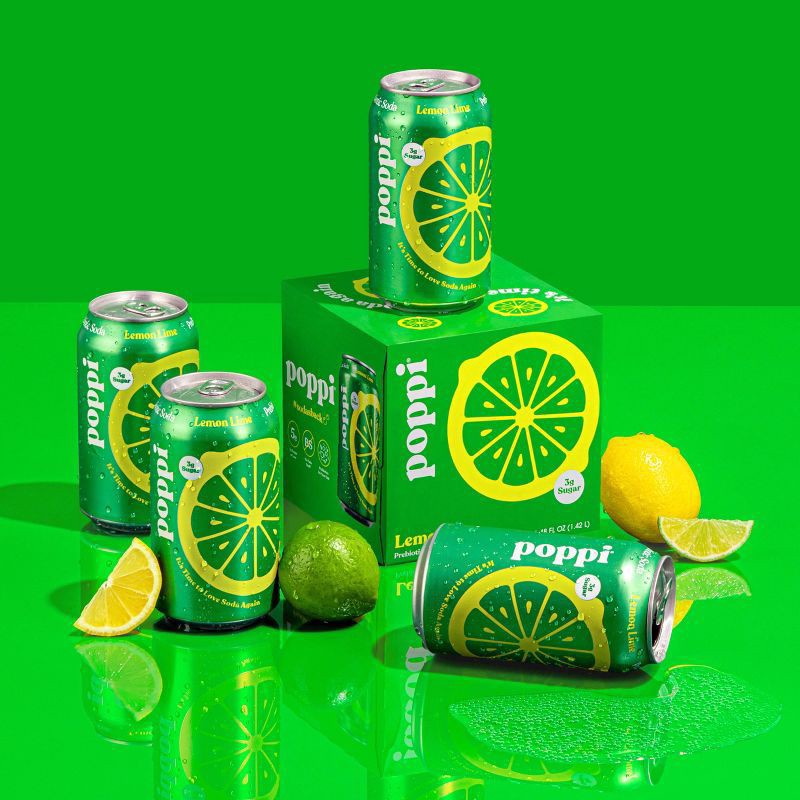 slide 4 of 6, Poppi Lemon Lime Prebiotic Soda- 4 ct; 12 fl oz, 4 ct; 12 fl oz