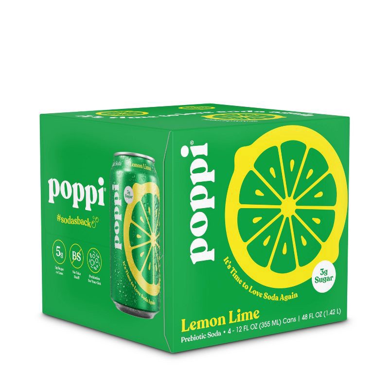 slide 1 of 6, Poppi Lemon Lime Prebiotic Soda- 4 ct; 12 fl oz, 4 ct; 12 fl oz