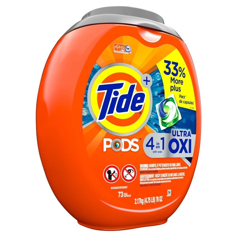 slide 3 of 9, Tide + Pods Pacs Ultra Oxi 4 in 1 Detergent 73 ea, 73 ct