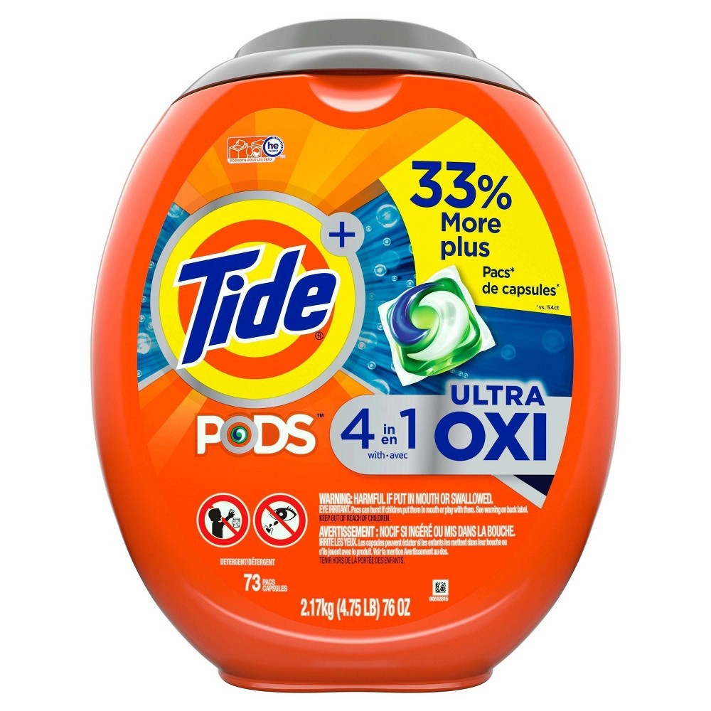 slide 5 of 9, Tide + Pods Pacs Ultra Oxi 4 in 1 Detergent 73 ea, 73 ct