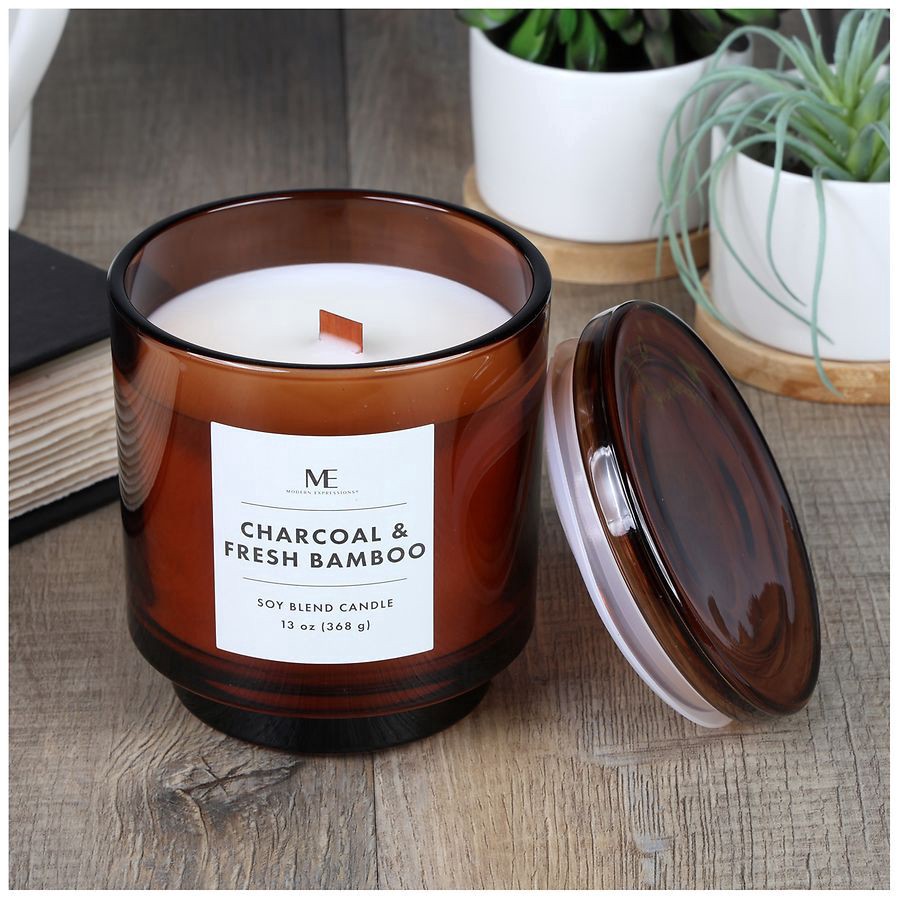 slide 4 of 5, Modern Expressions Soy Blend Candle Charcoal & Fresh Bamboo, 13 oz