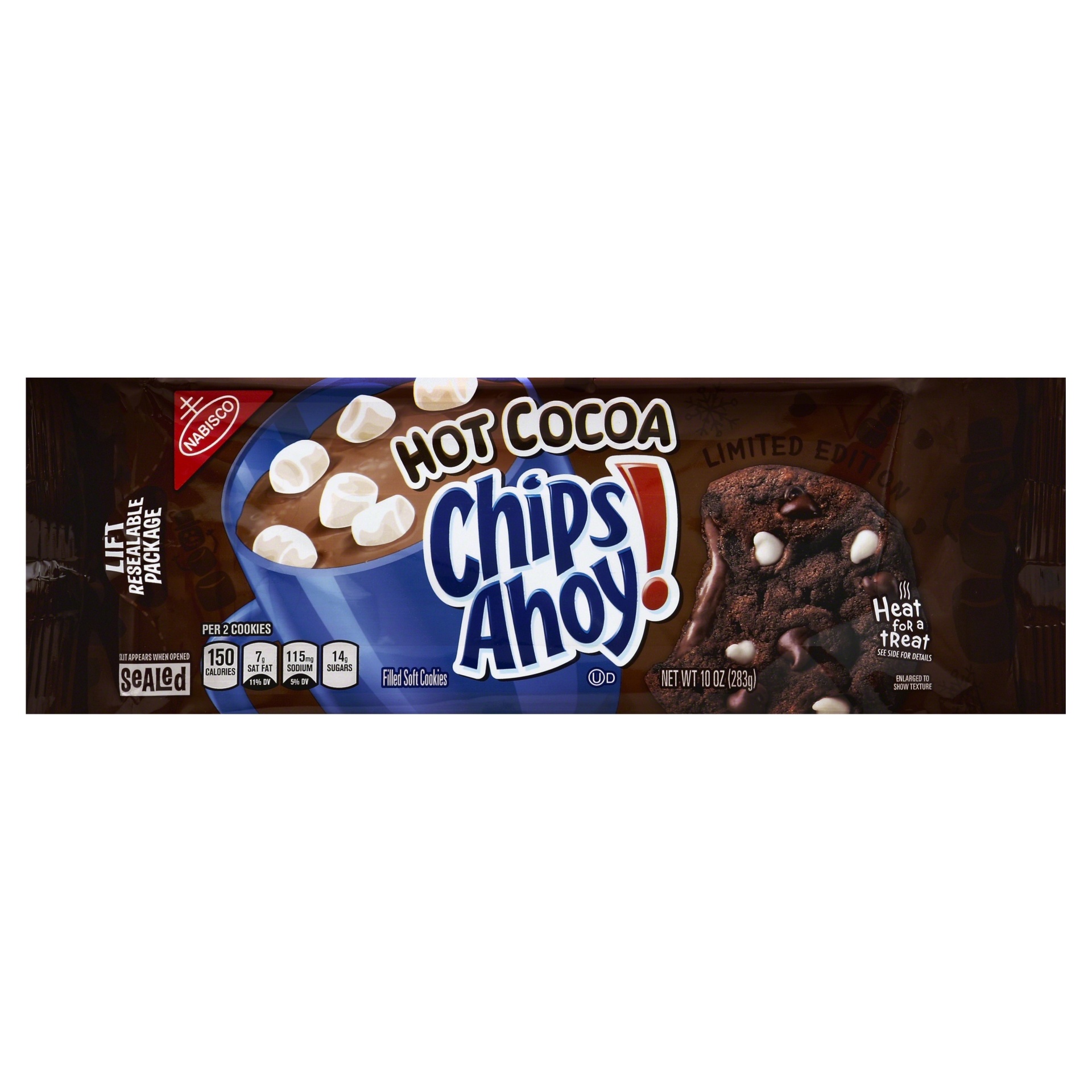 slide 1 of 1, Nabisco Chips Ahoy! Limited Edition Hot Cocoa Filled Soft Cookies, 10 oz