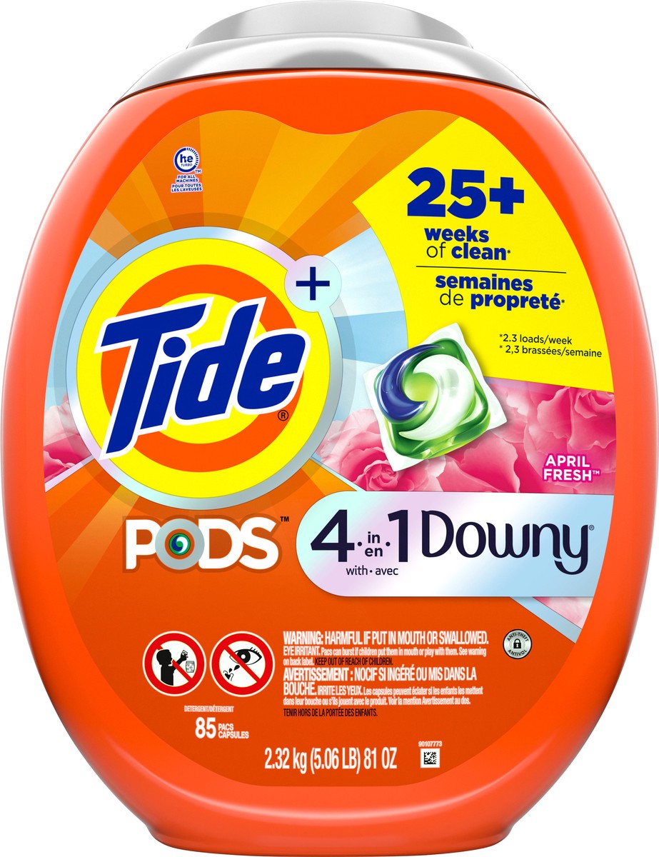slide 4 of 4, Tide PODS with Downy, Liquid Laundry Detergent Pacs, April Fresh, 85 count, 85 ct