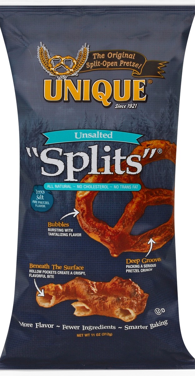 slide 3 of 5, Unique Snacks Splits Unsalted Pretzels 11 oz, 11 oz