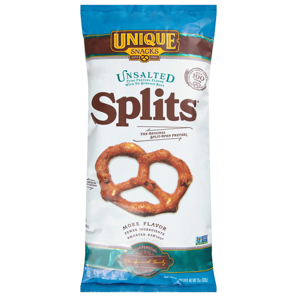 slide 1 of 5, Unique Snacks Splits Unsalted Pretzels 11 oz, 11 oz