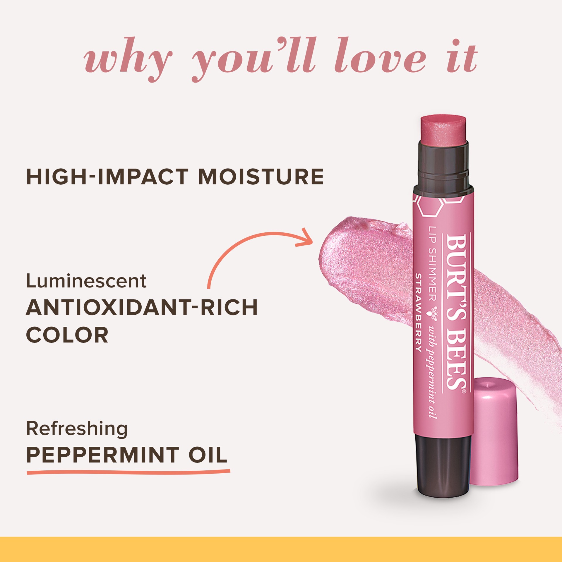 slide 4 of 5, Burt's Bees Strawberry with Peppermint Oil Lip Shimmer 0.09 oz, 1 ct