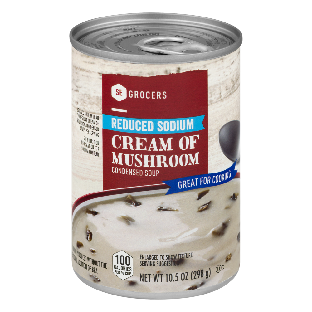 slide 1 of 1, SE Grocers Condensed Soup Cream of Mushroom Reduced Sodium, 10.7 oz