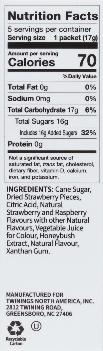 slide 5 of 14, Twinings Refreshers Instant Beverage Strawberry Raspberry Herbal Tea 5 Packets, 5 ct