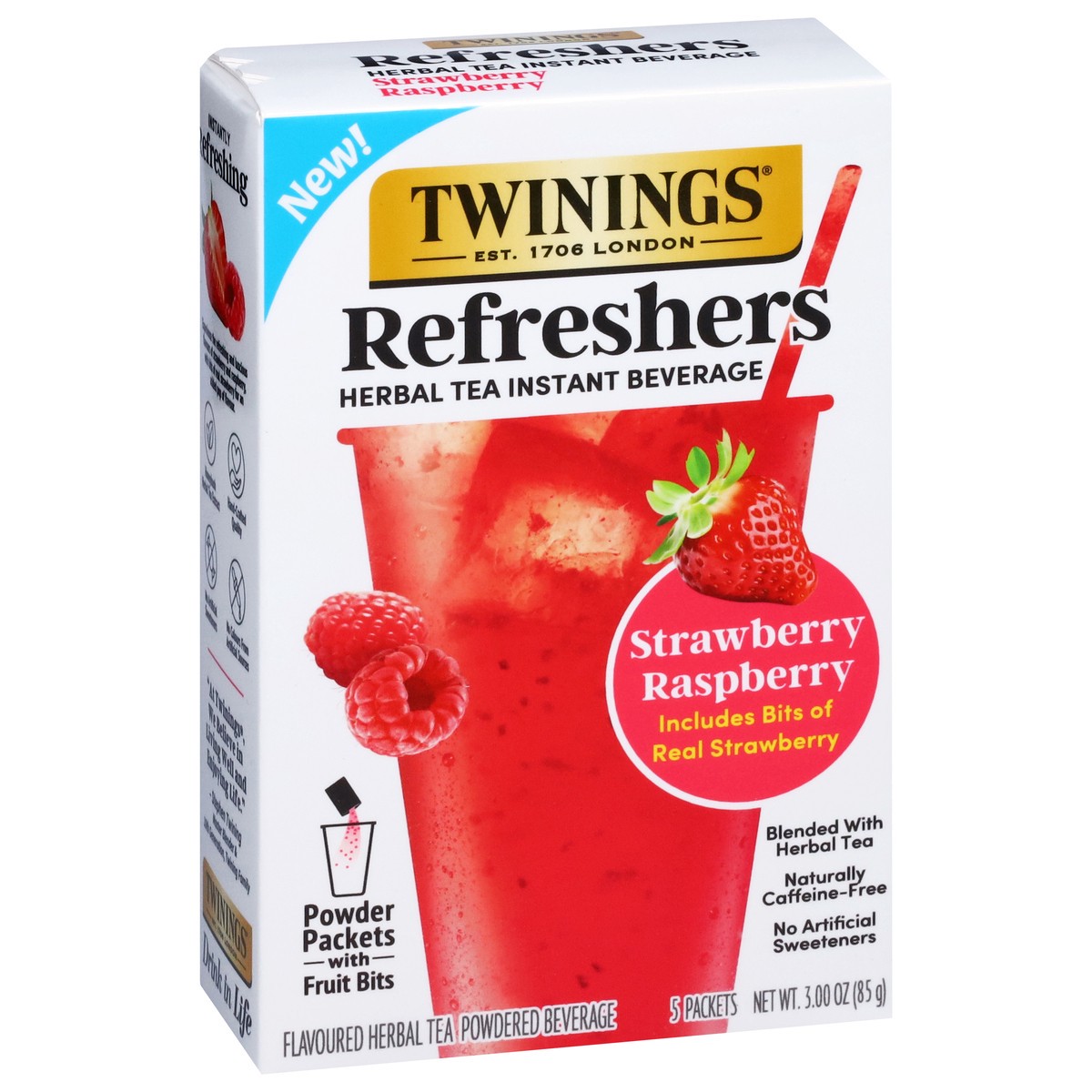 slide 2 of 14, Twinings Refreshers Instant Beverage Strawberry Raspberry Herbal Tea 5 Packets, 5 ct