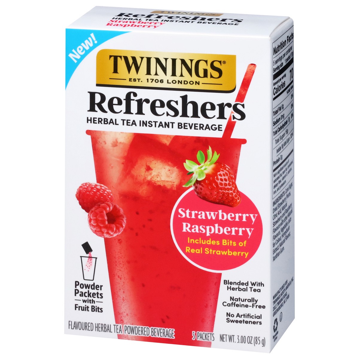 slide 7 of 14, Twinings Refreshers Instant Beverage Strawberry Raspberry Herbal Tea 5 Packets, 5 ct