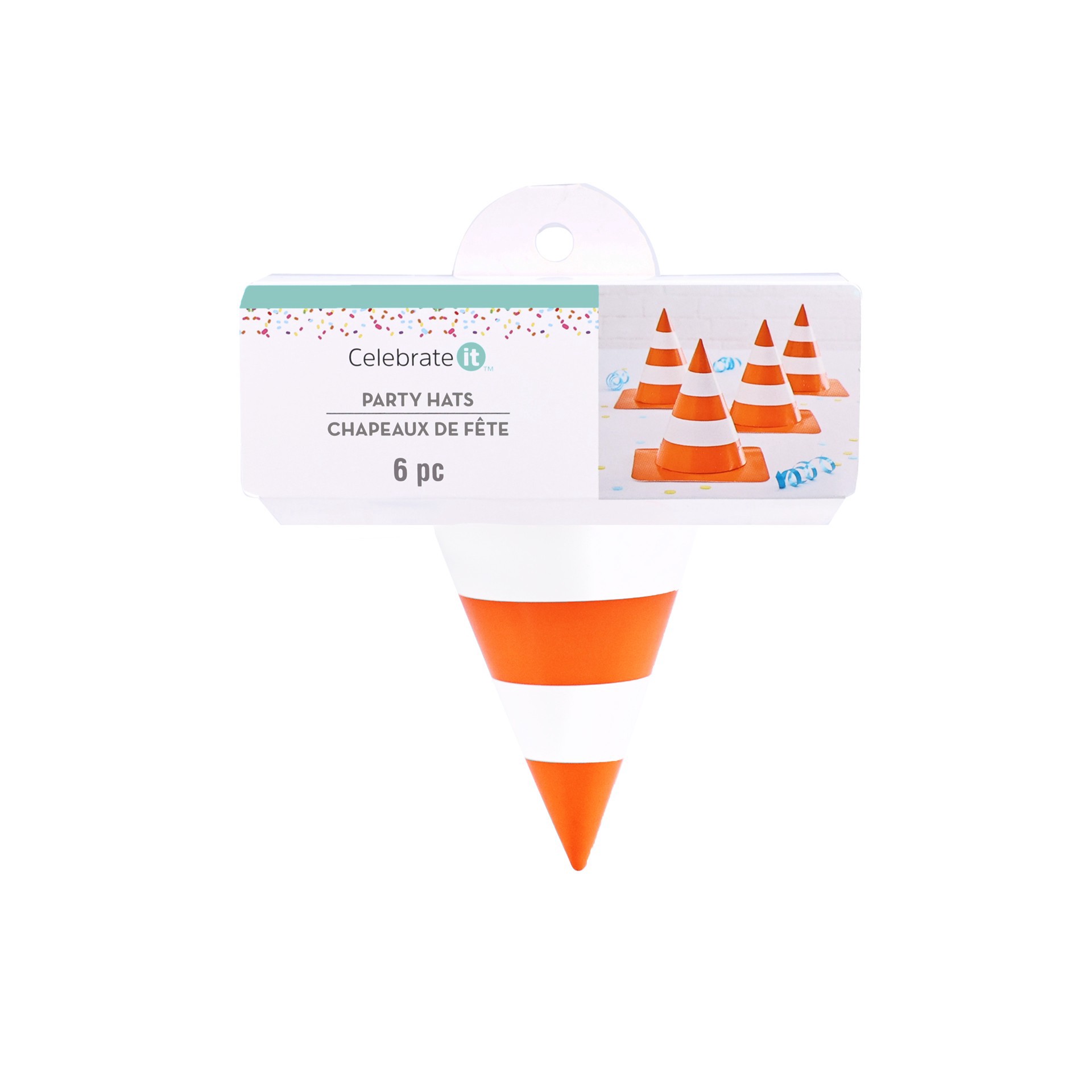 slide 3 of 3, 5" Orange & White Cone Party Hats, 6ct. By Celebrate It, 6 ct