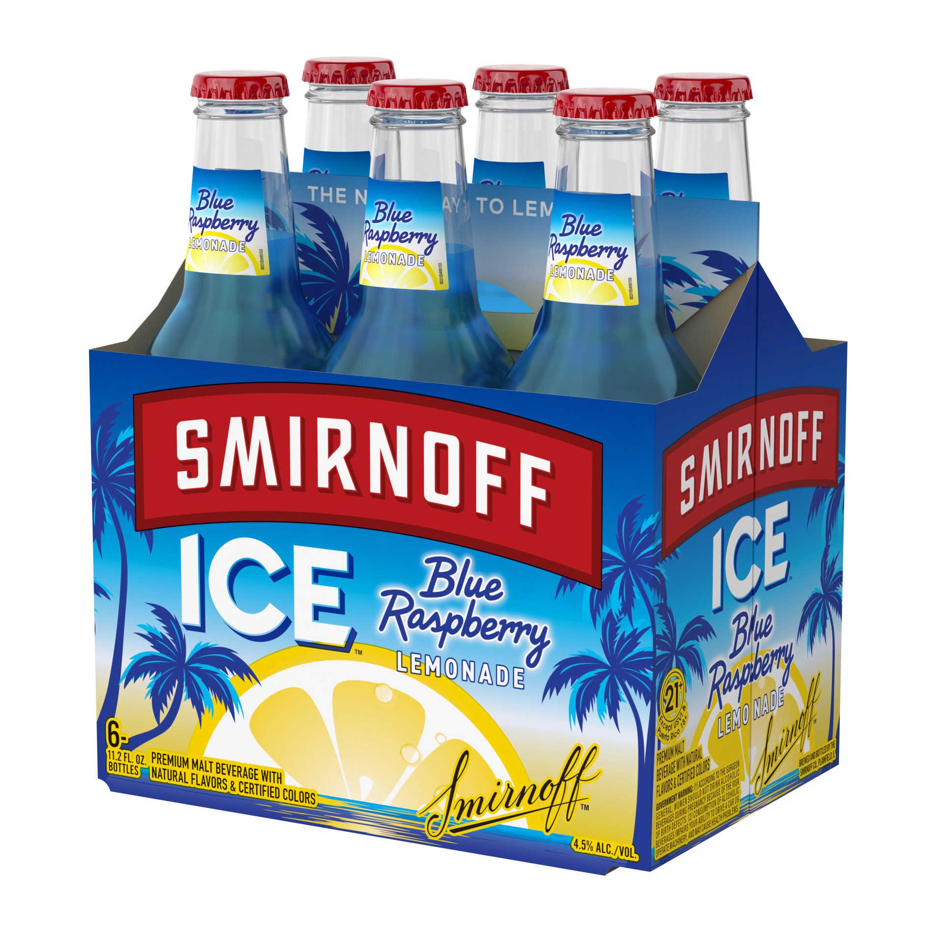 slide 4 of 10, Smirnoff Ice Blue Raspberry Lemonade, 11.2 fl oz, 6 Pack Bottles, 4.5% ABV, 11.2 fl oz