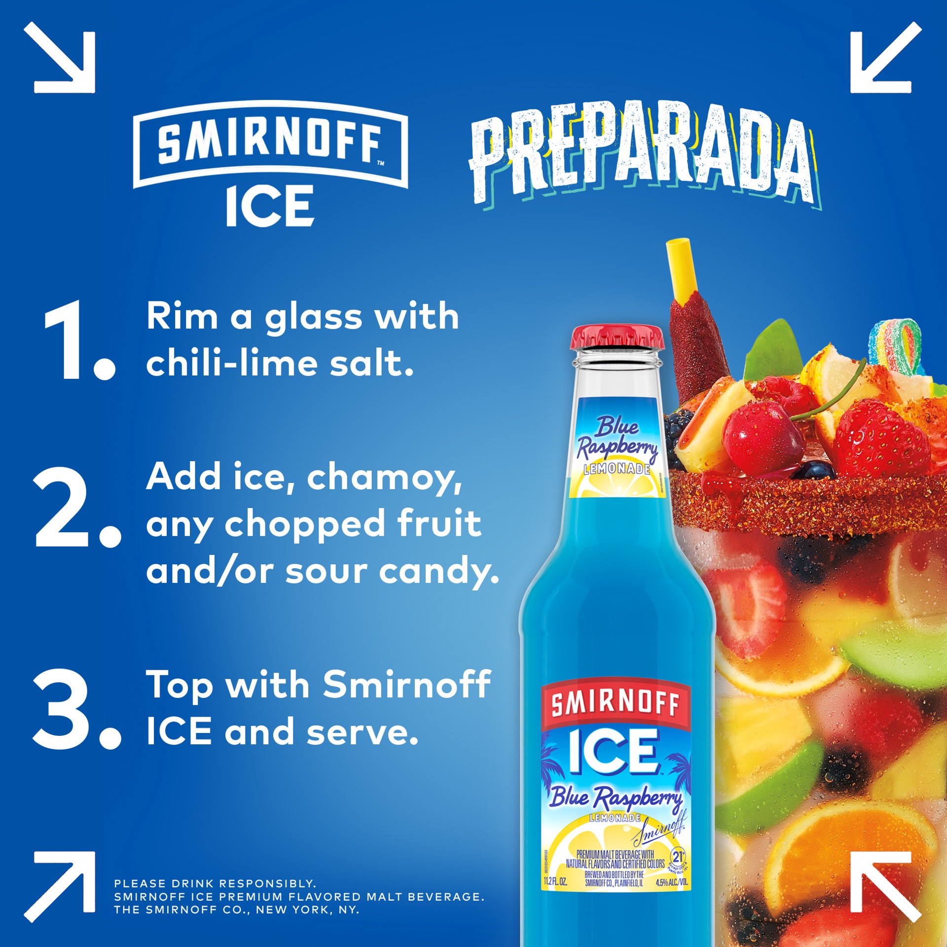 slide 5 of 10, Smirnoff Ice Blue Raspberry Lemonade, 11.2 fl oz, 6 Pack Bottles, 4.5% ABV, 11.2 fl oz