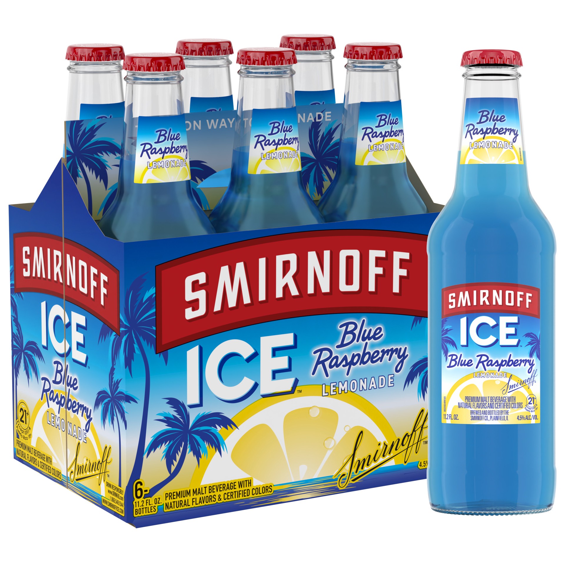 slide 3 of 10, Smirnoff Ice Blue Raspberry Lemonade, 11.2 fl oz, 6 Pack Bottles, 4.5% ABV, 11.2 fl oz