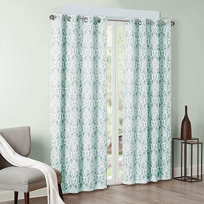 slide 1 of 2, Madison Park Barto Grommet Top Room-Darkening Window Curtain Panel - Aqua, 84 in