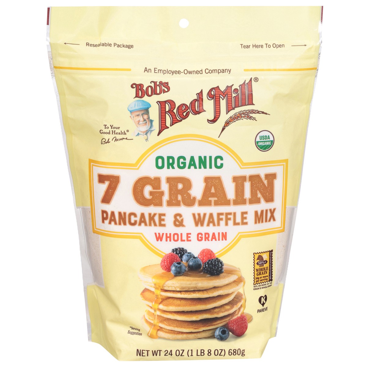 slide 1 of 8, Bob's Red Mill Organic 7 Grain Whole Grain Pancake & Waffle Mix 24 oz, 24 oz