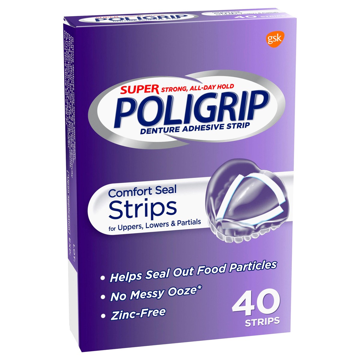 slide 7 of 8, Poligrip Super Poligrip Comfort Seal Denture Adhesive Strips - 40 Count, 40 ct