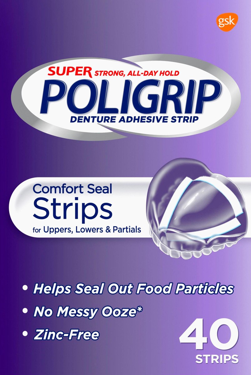 slide 4 of 8, Poligrip Super Poligrip Comfort Seal Denture Adhesive Strips - 40 Count, 40 ct