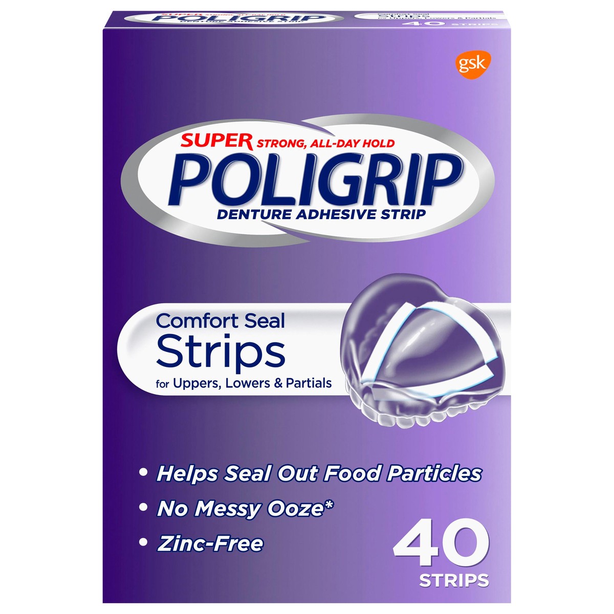 slide 1 of 8, Poligrip Super Poligrip Comfort Seal Denture Adhesive Strips - 40 Count, 40 ct