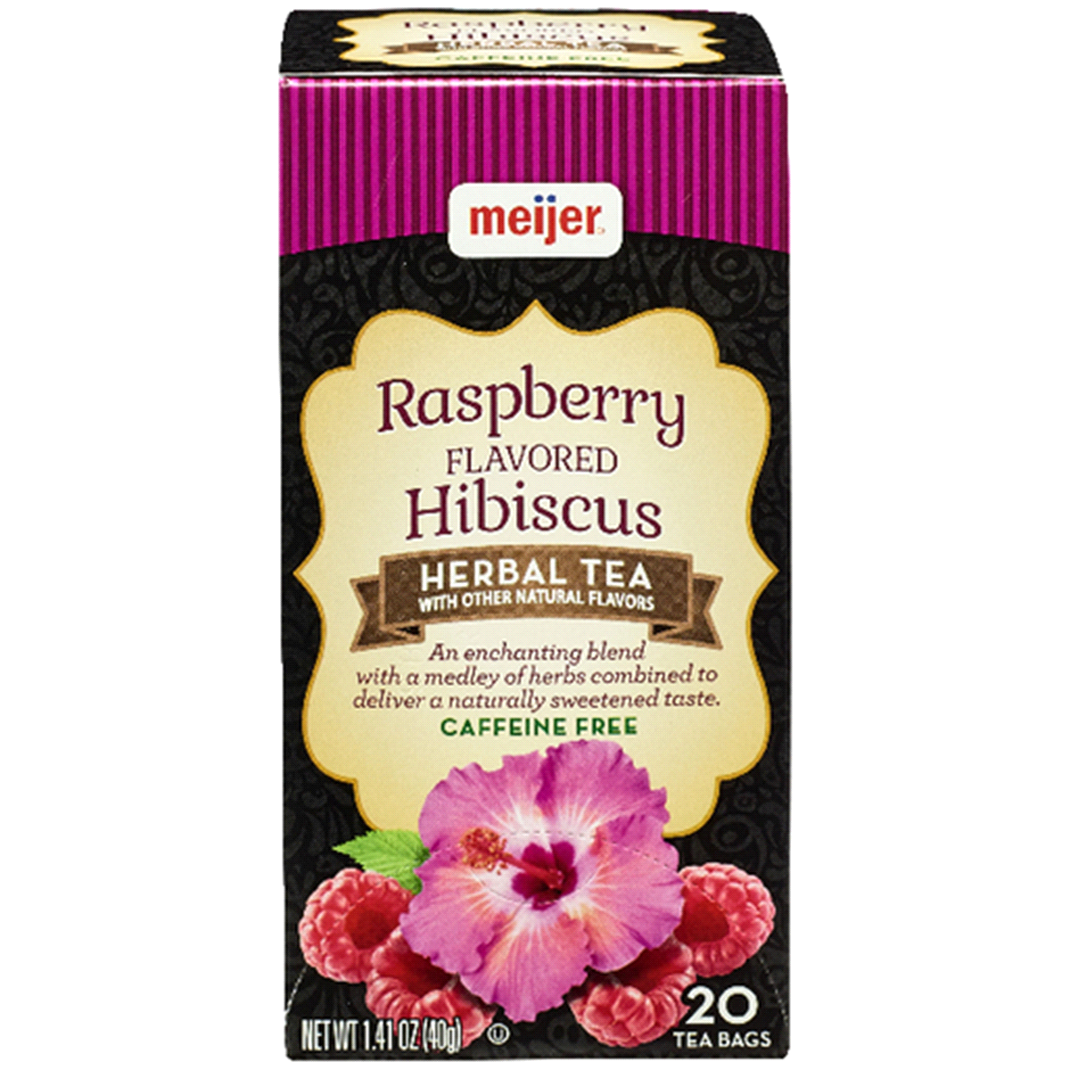 slide 1 of 1, Meijer Raspberry Hibiscus Herbal Tea Bags, 20 ct