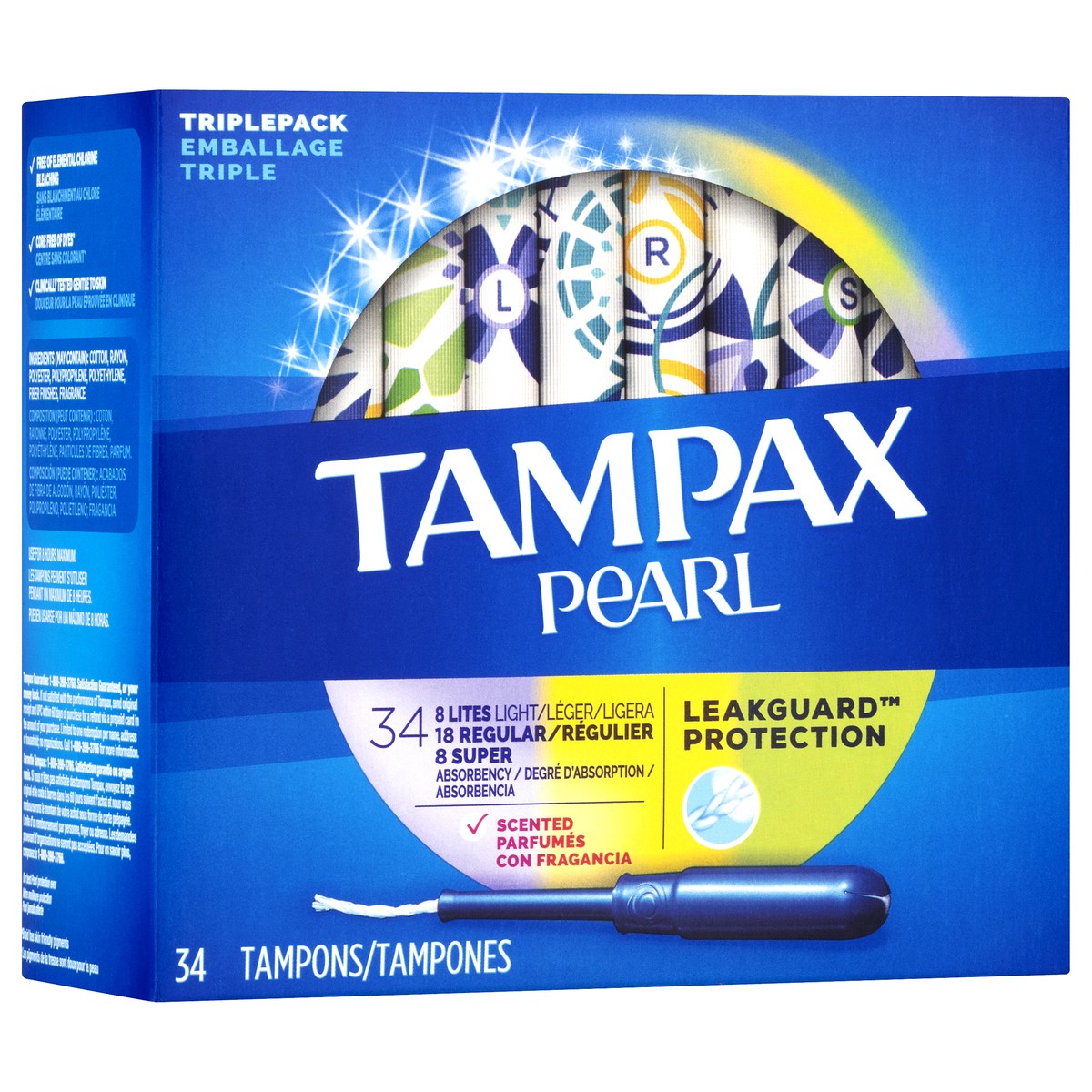 slide 2 of 9, Tampax Triple Pack Pearl Scented Tampons 34.0 ea, 34 ct