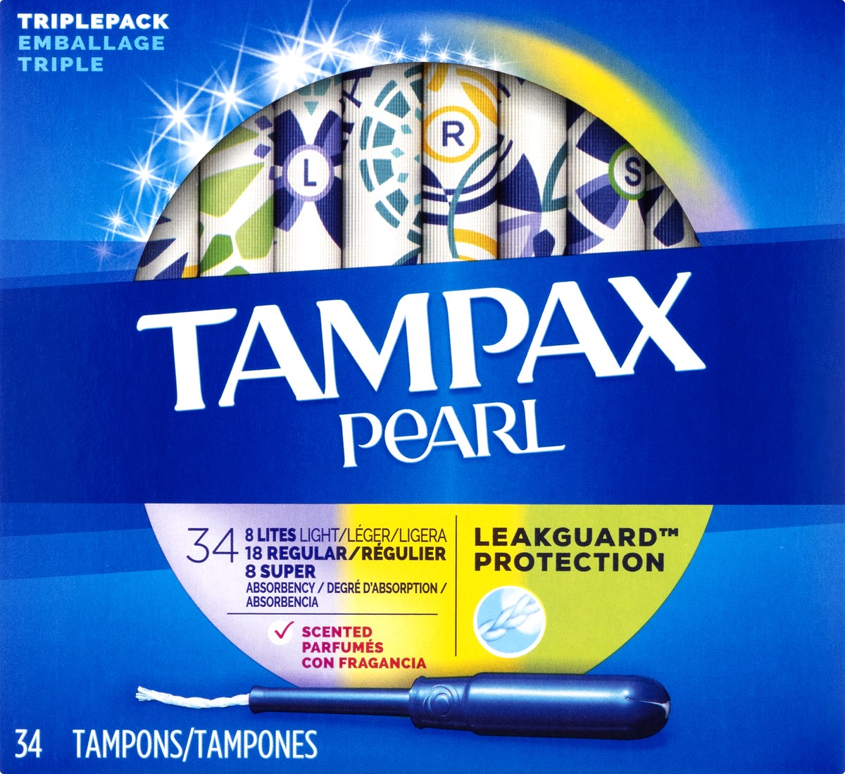 slide 6 of 9, Tampax Triple Pack Pearl Scented Tampons 34.0 ea, 34 ct