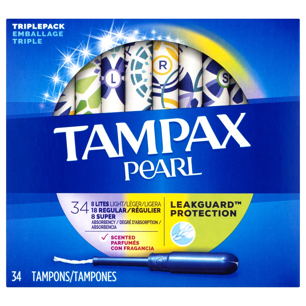 slide 1 of 9, Tampax Triple Pack Pearl Scented Tampons 34.0 ea, 34 ct