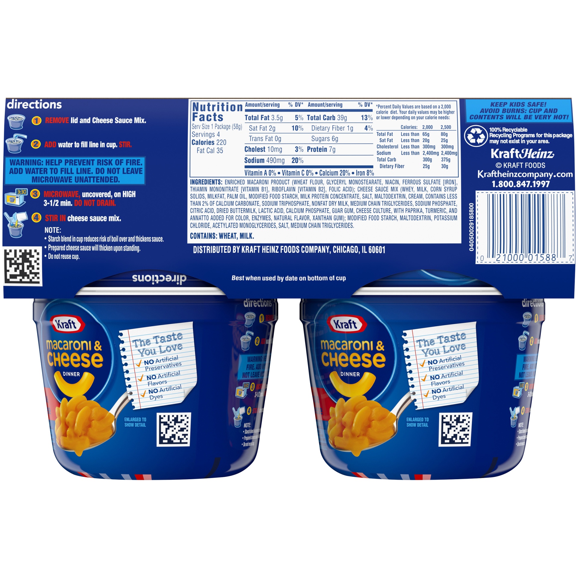 Kraft Original Mac And Cheese Cups Easy Microwavable Dinner- 8.2oz/4ct :  Target
