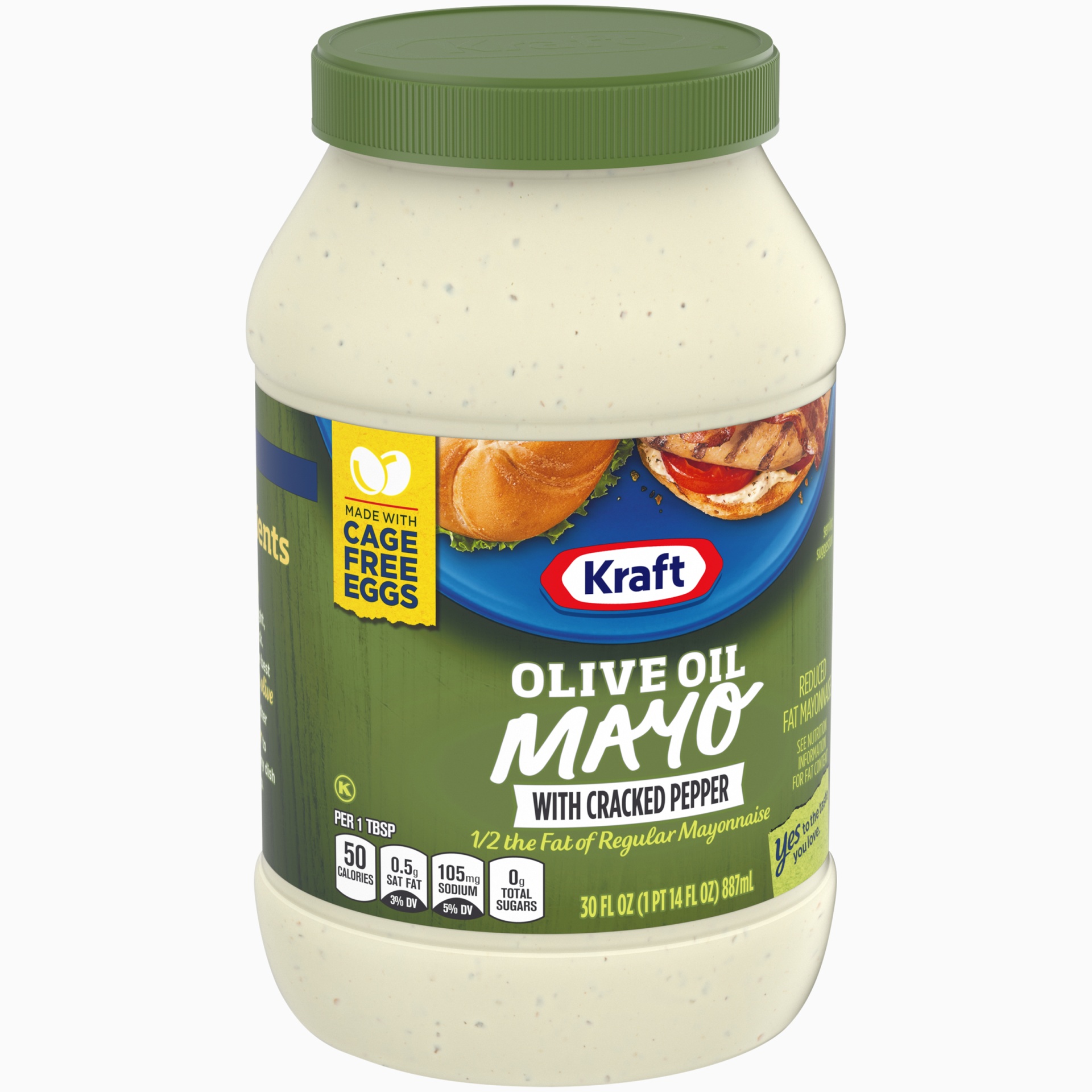 slide 2 of 6, Kraft Mayo with Olive Oil & Cracked Pepper Reduced Fat Mayonnaise Jar, 30 fl oz