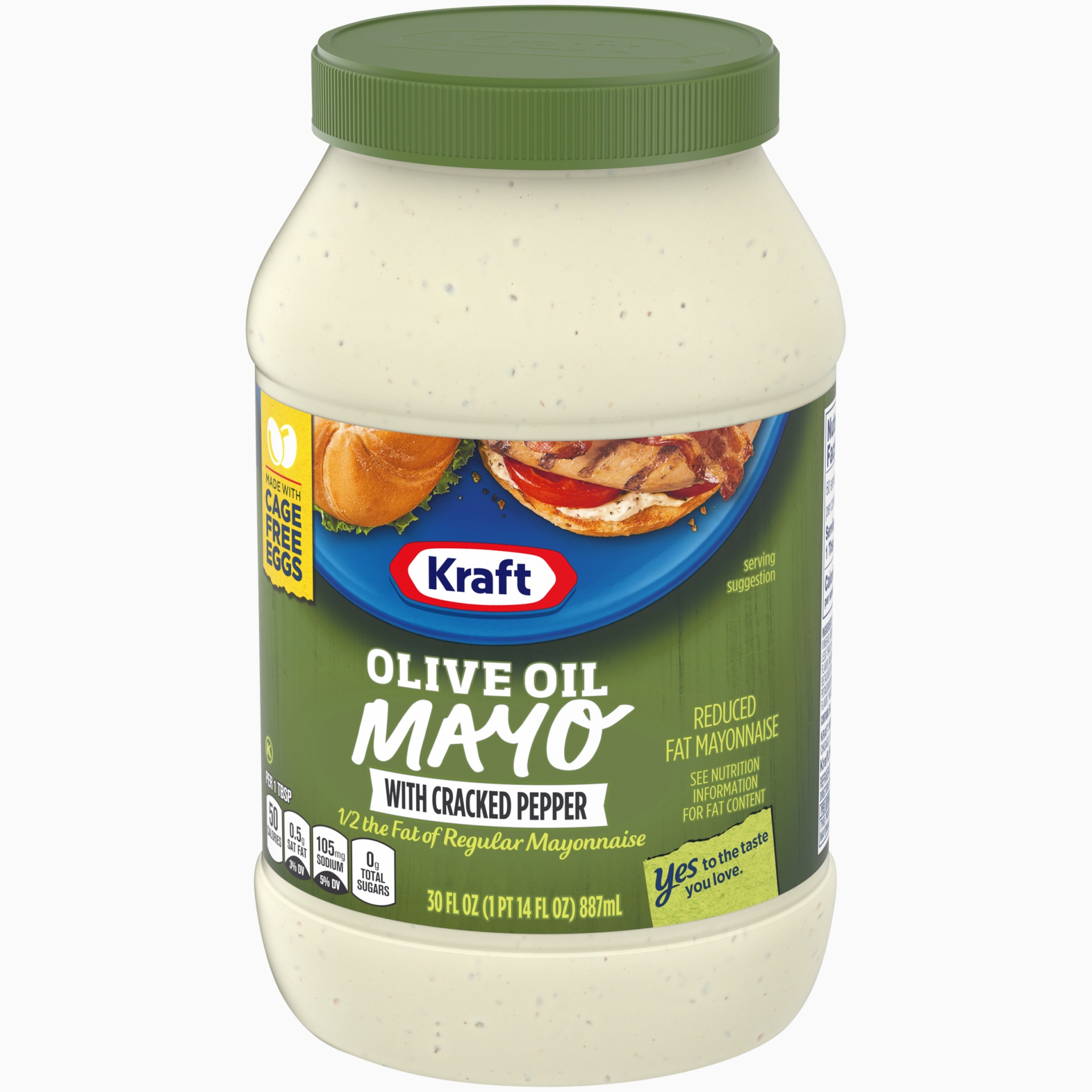 slide 3 of 6, Kraft Mayo with Olive Oil & Cracked Pepper Reduced Fat Mayonnaise Jar, 30 fl oz