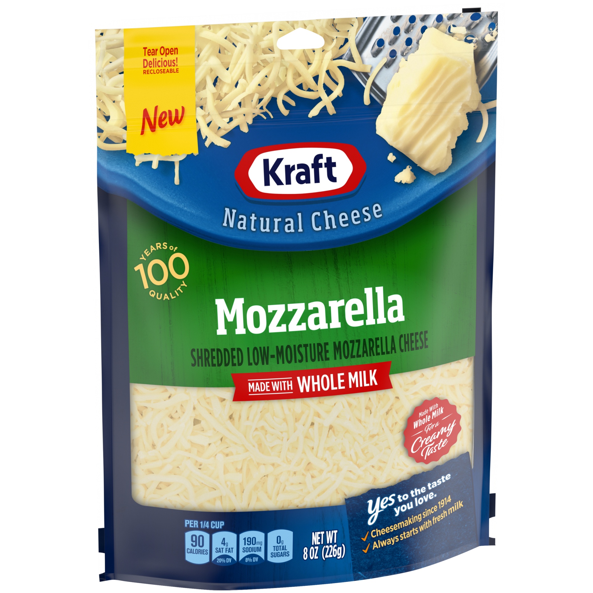 slide 4 of 6, Kraft Mozzarella Shredded Cheese with Whole Milk, 8 oz Bag, 8 oz