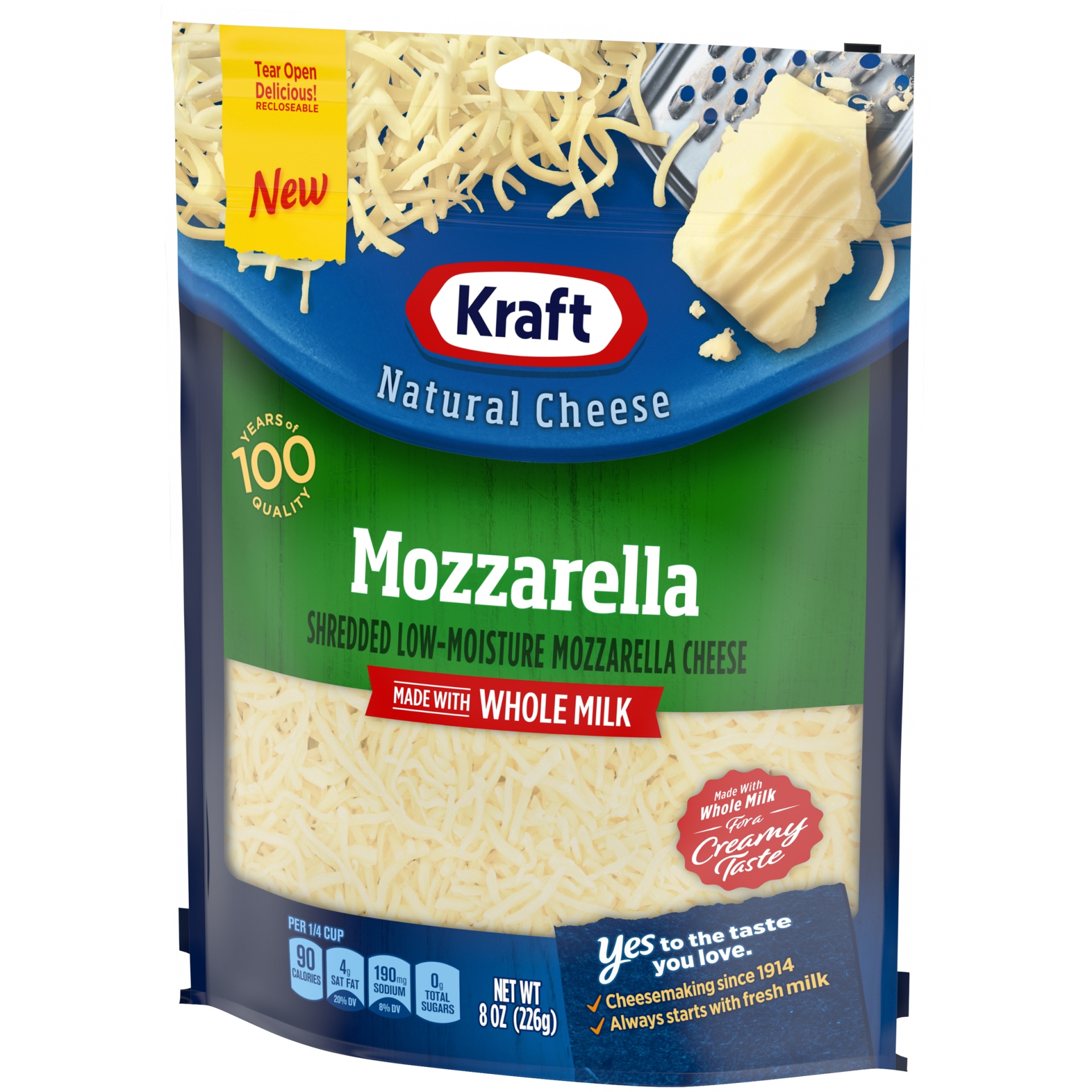 slide 5 of 6, Kraft Mozzarella Shredded Cheese with Whole Milk, 8 oz Bag, 8 oz