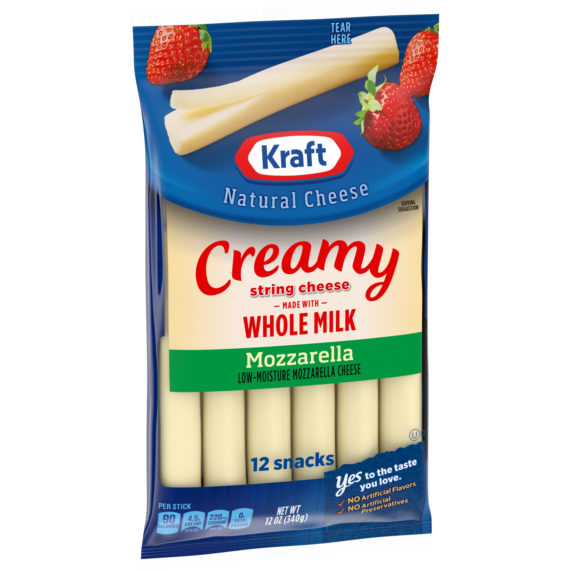 slide 3 of 6, Kraft Creamy String Cheese Mozzarella Cheese Snacks with Whole Milk Sticks, 12 oz