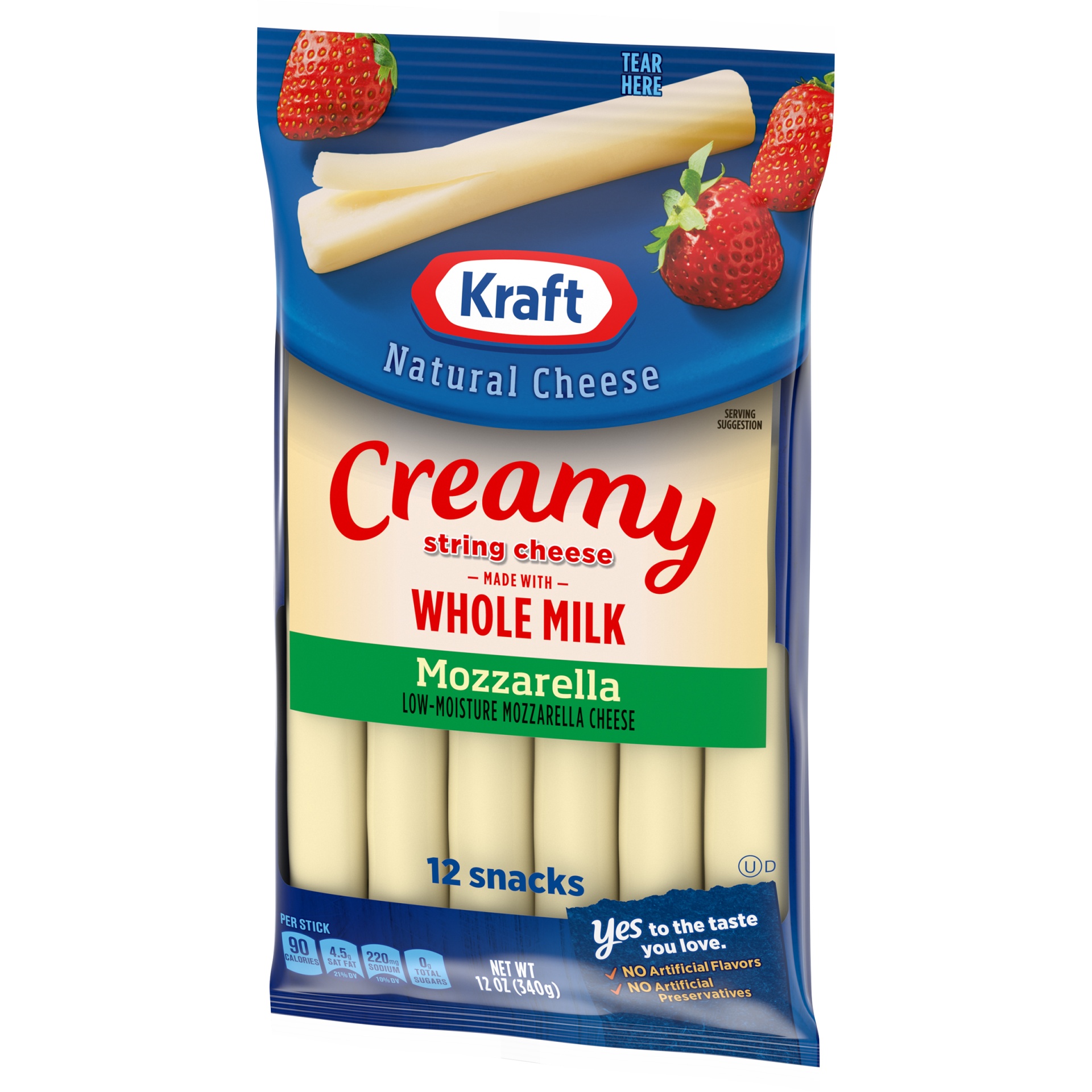 slide 4 of 6, Kraft Creamy String Cheese Mozzarella Cheese Snacks with Whole Milk Sticks, 12 oz